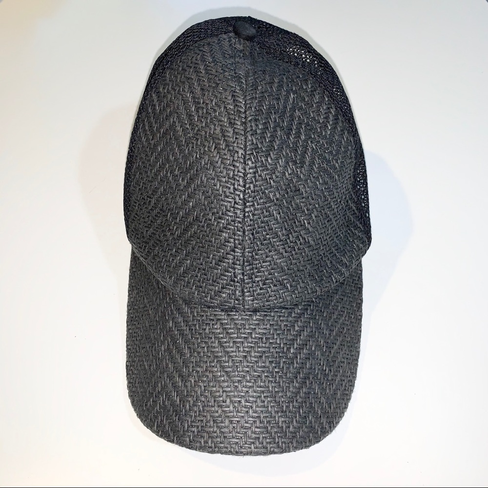 Black Straw and Mesh Baseball Cap - Picture 2 of 4